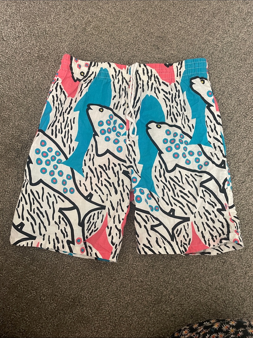 Kids Blue & Pink Fish Print Swim Shorts cotton